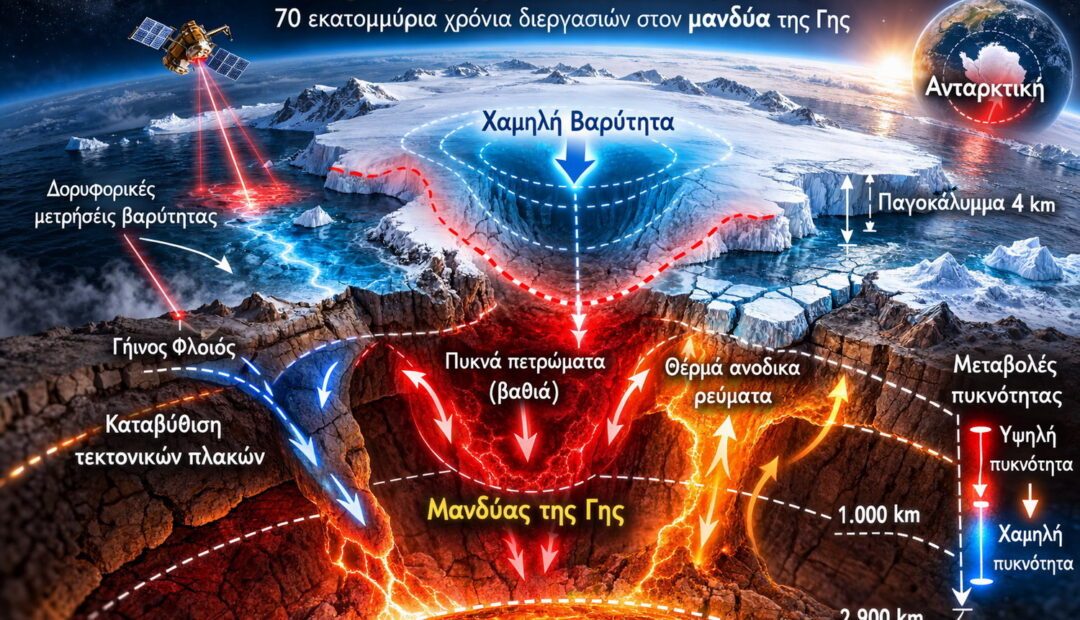 Η «βαρυτική τρύπα» της Ανταρκτικής απέκτησε παρελθόν: 70 εκατομμύρια χρόνια μανδύα, βράχων και πάγου εξηγούν τη μεγαλύτερη ανωμαλία βαρύτητας στη Γη
